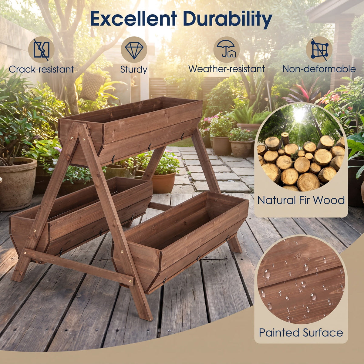 Airfind Vertical Raised Garden bed with 3 Wooden Planter Boxes, Fir Wood Frame, 26 x 29 x 29 (L x W x H) Interior Footprint, Brown
