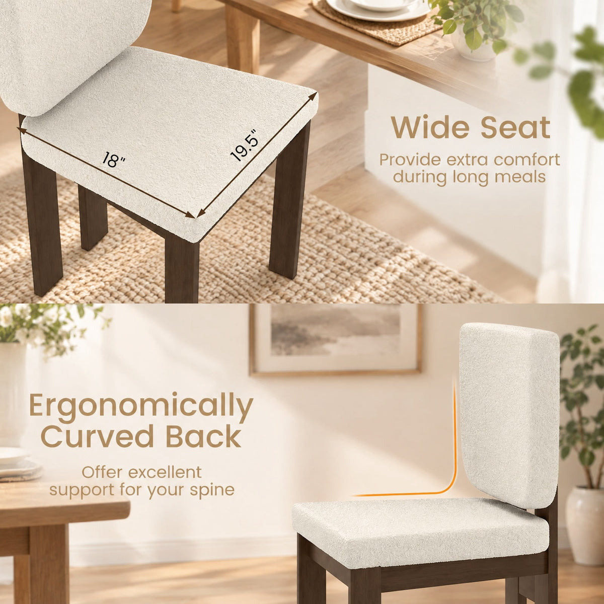 Airfind Wooden Dining Chair Set of 2 with Rubber Wood Leg for Home Office Living Room, Chair 265 lbs Capacity, Rubber Wood Sherpa Sponge Frame