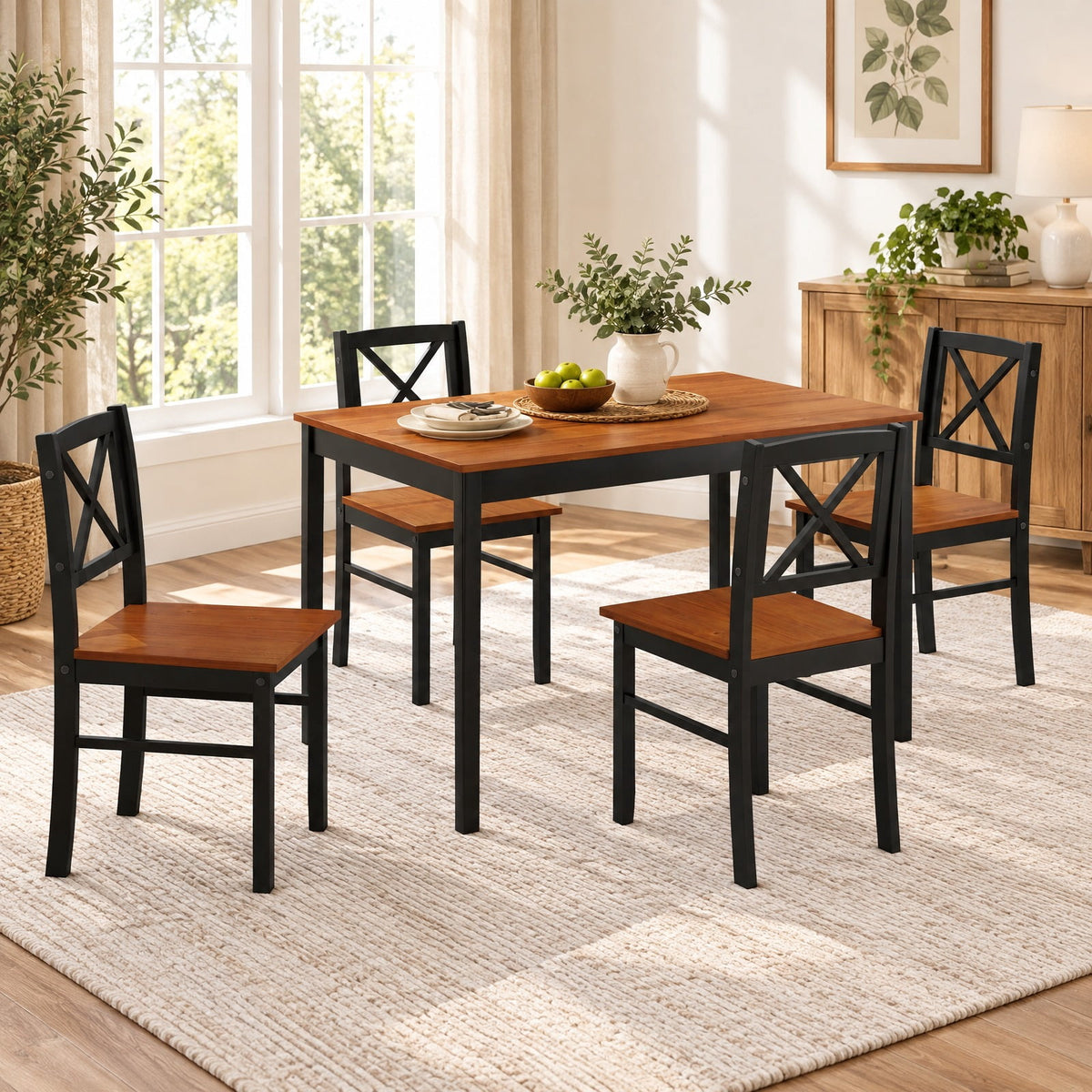 Airfind 5 Piece Dining Table Set with Rectangular Kitchen Table and 4 Chairs for 4 People, 175 lbs Capacity, Rubber Wood MDF Frame, Coffee