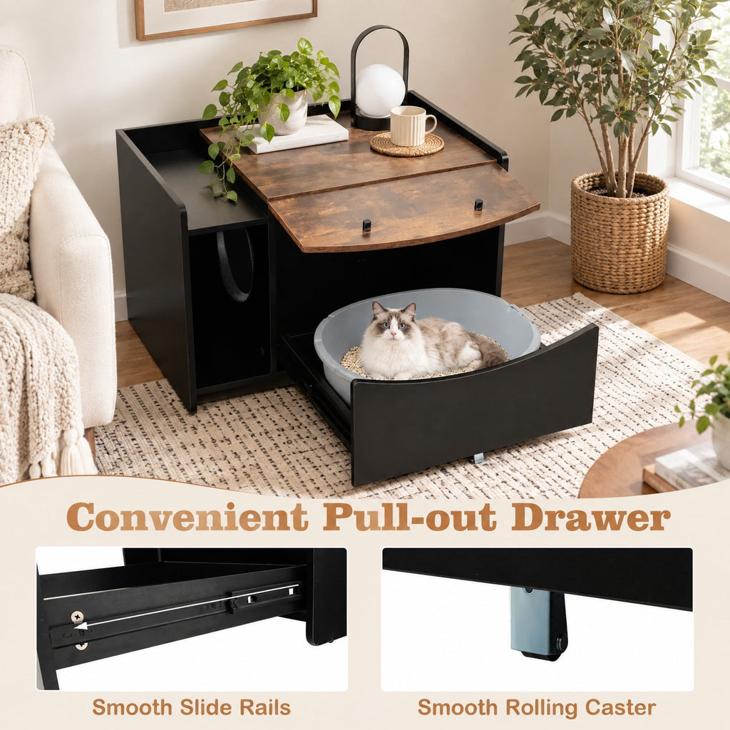 Airfind Cat Litter Box Enclosure with Pull-out Drawer, 44 lbs Capacity, Engineering Board MDF Frame, 31in x 20in x 21in (L x W x H) Interior Footprint