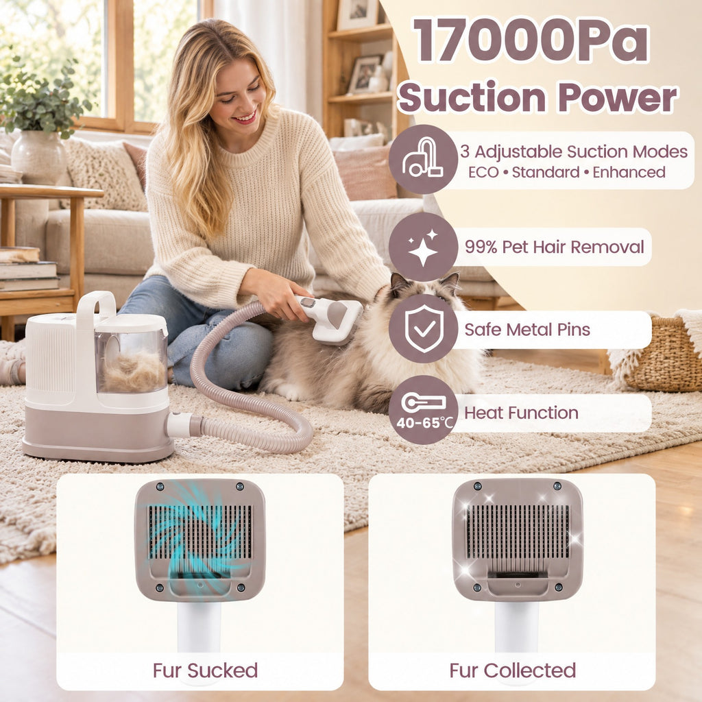 Airfind 9-in-1 Dog Grooming Vacuum Kit for Shedding with 3 Suction Modes and Clippers for Dogs and Cats Home Cleaning, WhiteMaterial ABS PPOverall