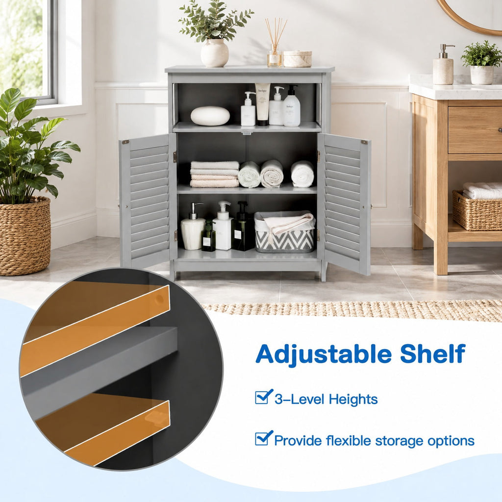 Airfind Wood Freestanding Bathroom Storage Cabinet with Double Shutter Door, 77 lbs Capacity, P2 MDF Frame, 23.5in x 12in x 31.5in Footprint, Gray