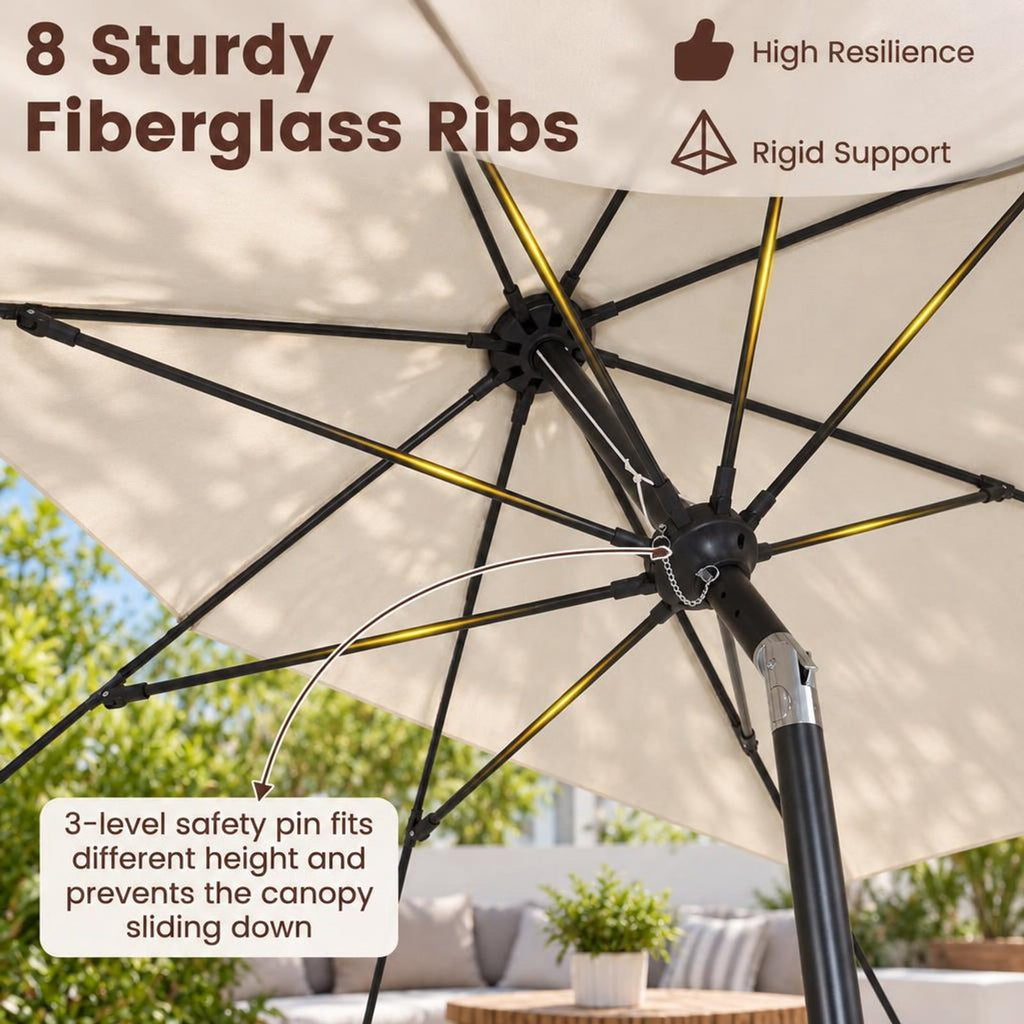 Airfind 10 FT Scalloped Patio Umbrella with Push Button Tilt and 8 Fiberglass Ribs, Fiberglass Polyester Fabric Metal ABS Frame, Beige