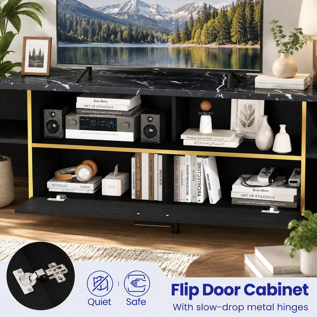 Airfind 63 Inch TV Stand with Flip Door Cabinet for TVs up to 75 Inch, 165 lbs Capacity, Engineered Wood MDF Metal Frame, Black
