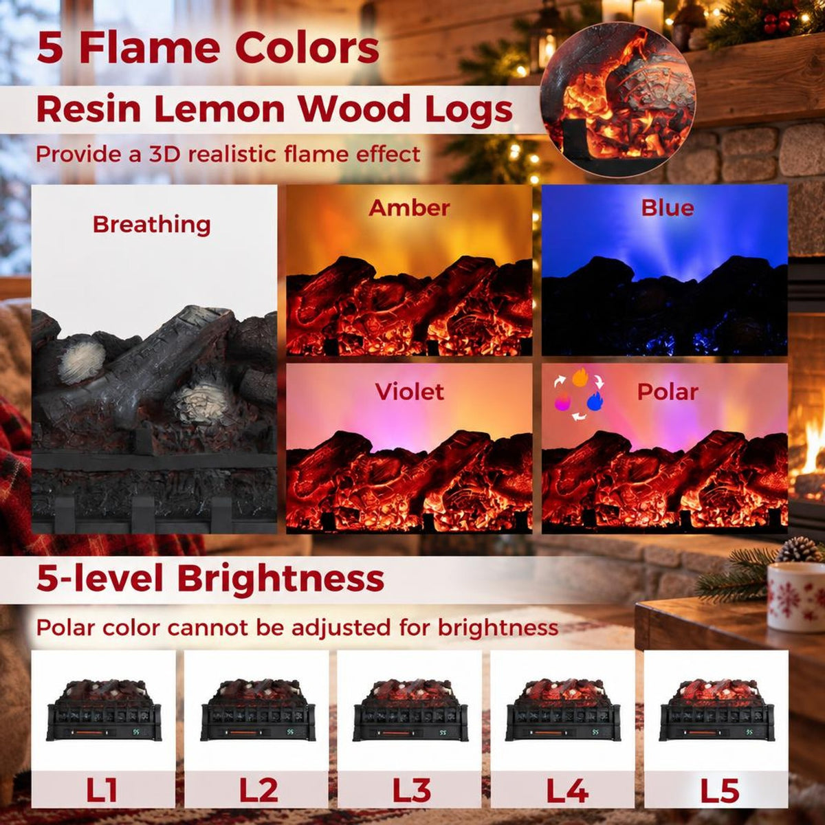 Airfind Infrared Quartz Electric Fireplace with Adjustable 3D Flame Colors and Overheat Protection, Metal ABS Resin Frame, Black