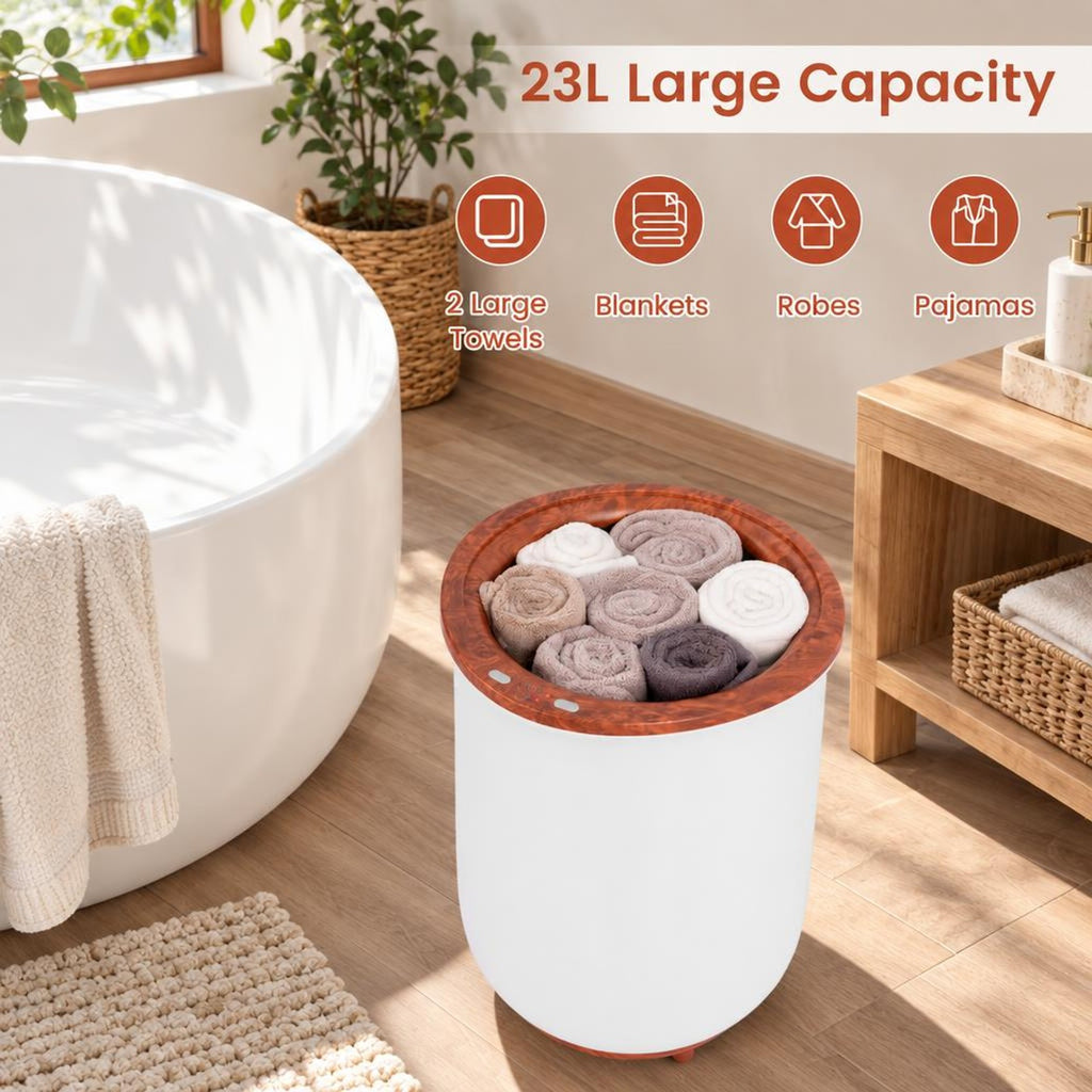 Airfind 23L Large Luxury Bucket-Style Towel Warmer with Fragrant Disc Holder, Plastic Frame, 13.5in x 21in (Dia. x H) Rated Footprint, Coffee