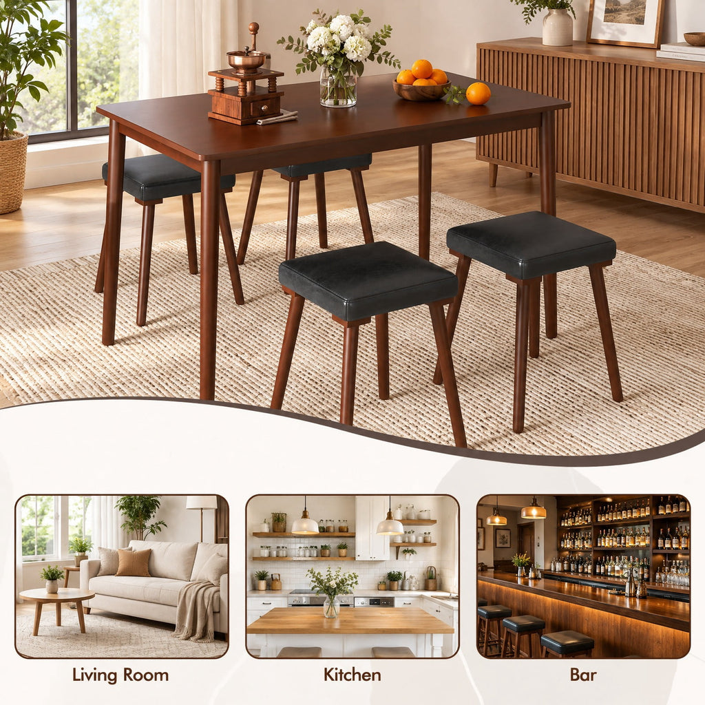 Airfind 5 Piece Dining Table Set for 4 with 4 Upholstered Stools and Rubber Wood Legs, Brown, for Everyday Home Use, for Easy Setup