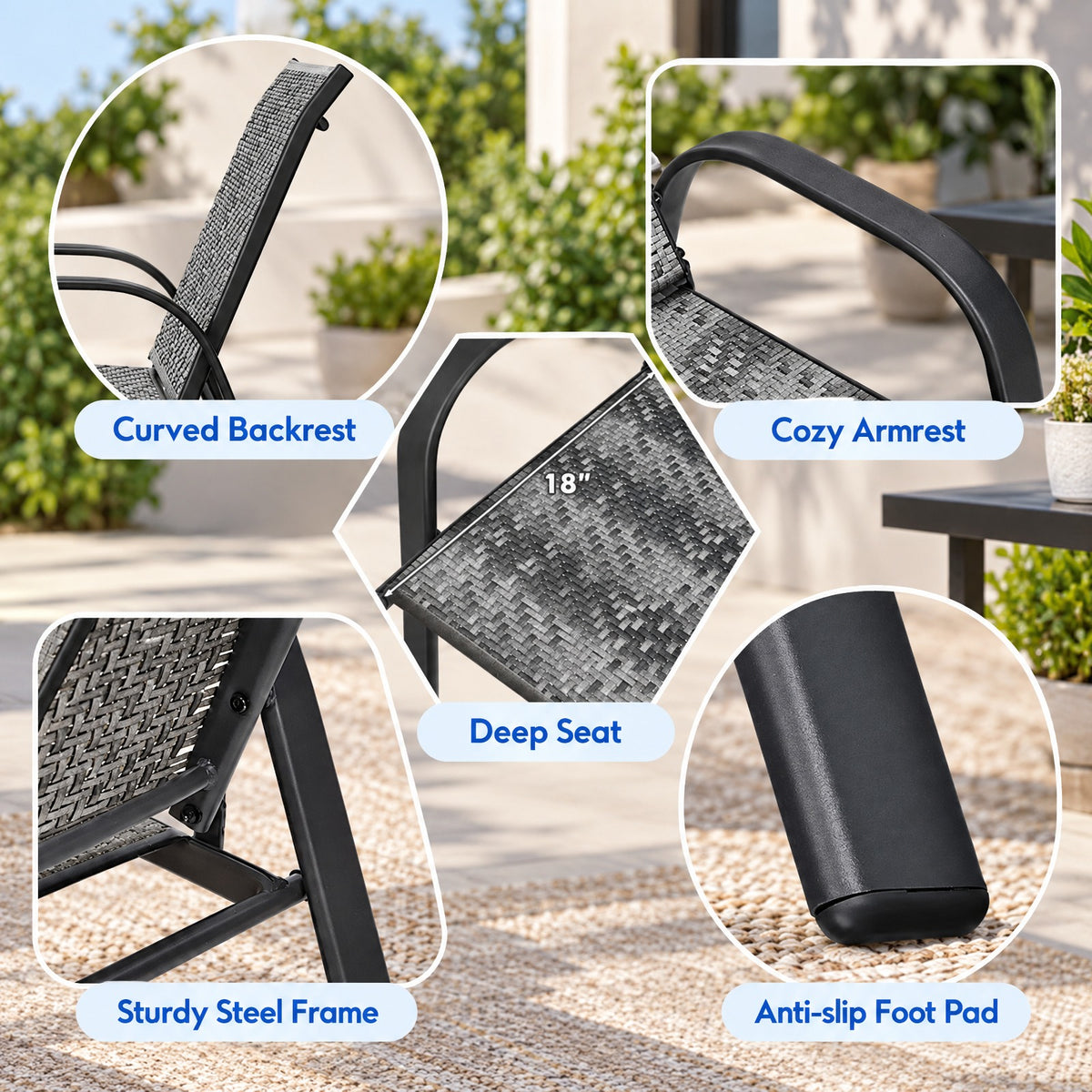Airfind Set of 6 Outdoor PE Wicker Stackable Chairs with Sturdy Steel Frame, PE rattan steel Frame, Gray