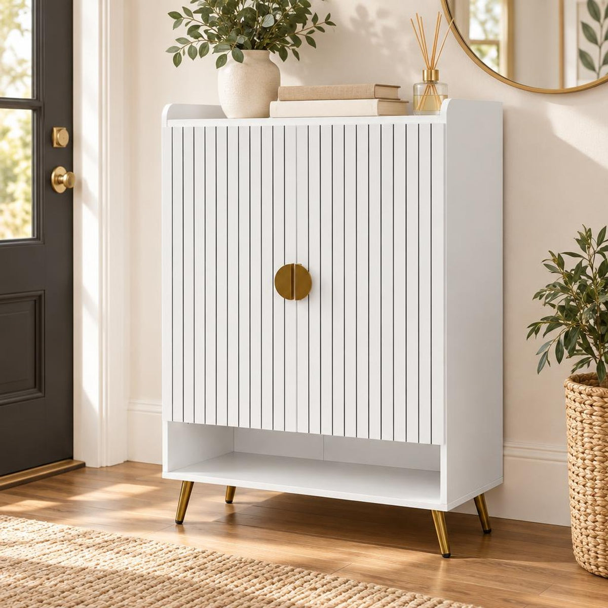 Airfind 44in Tall Shoe Storage Cabinet with 7-Tier Doors and Adjustable Shelves for Entryway, 110 lbs Capacity, Engineered Wood Metal Frame, White