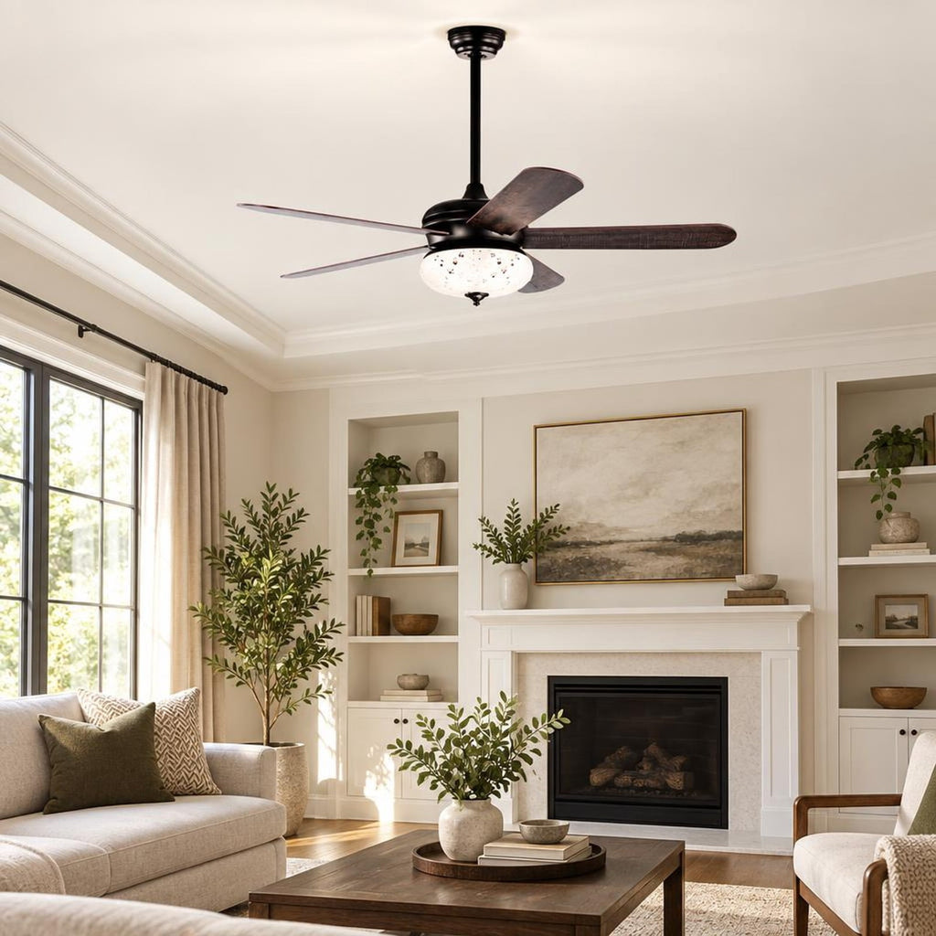 Airfind 52 Inches Ceiling Fan with Remote Control, Metal PC MDF Frame, Walnut, Make a retro addition to your home decoration