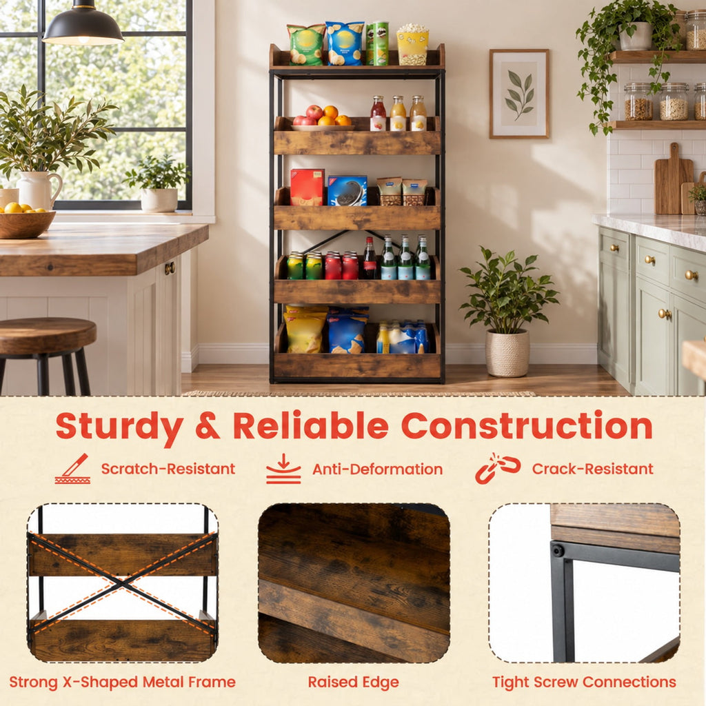Airfind 5, Tier Food Storage Rack with 4 Pull, out Drawers and Adjustable Feet, Rustic Brown, Assembly needed, for Everyday Home Use