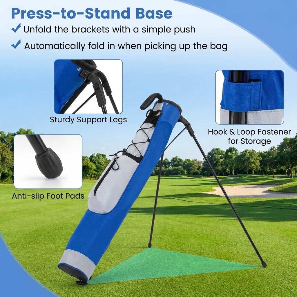 Airfind Lightweight Golf Stand Bag with 5-Way Divider and Auto Stand Mechanism featuring multiple storage pockets and an anti-slip base for the range and course, White