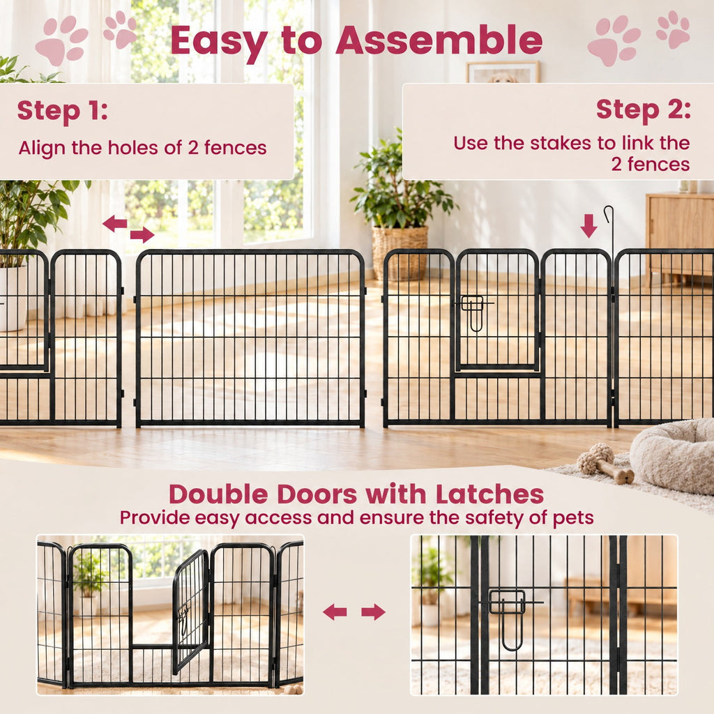 Airfind 16 Panel 24/32/40 Inches Height Dog Playpen with Lock and Large Door-24 inches, Metal Frame, Black