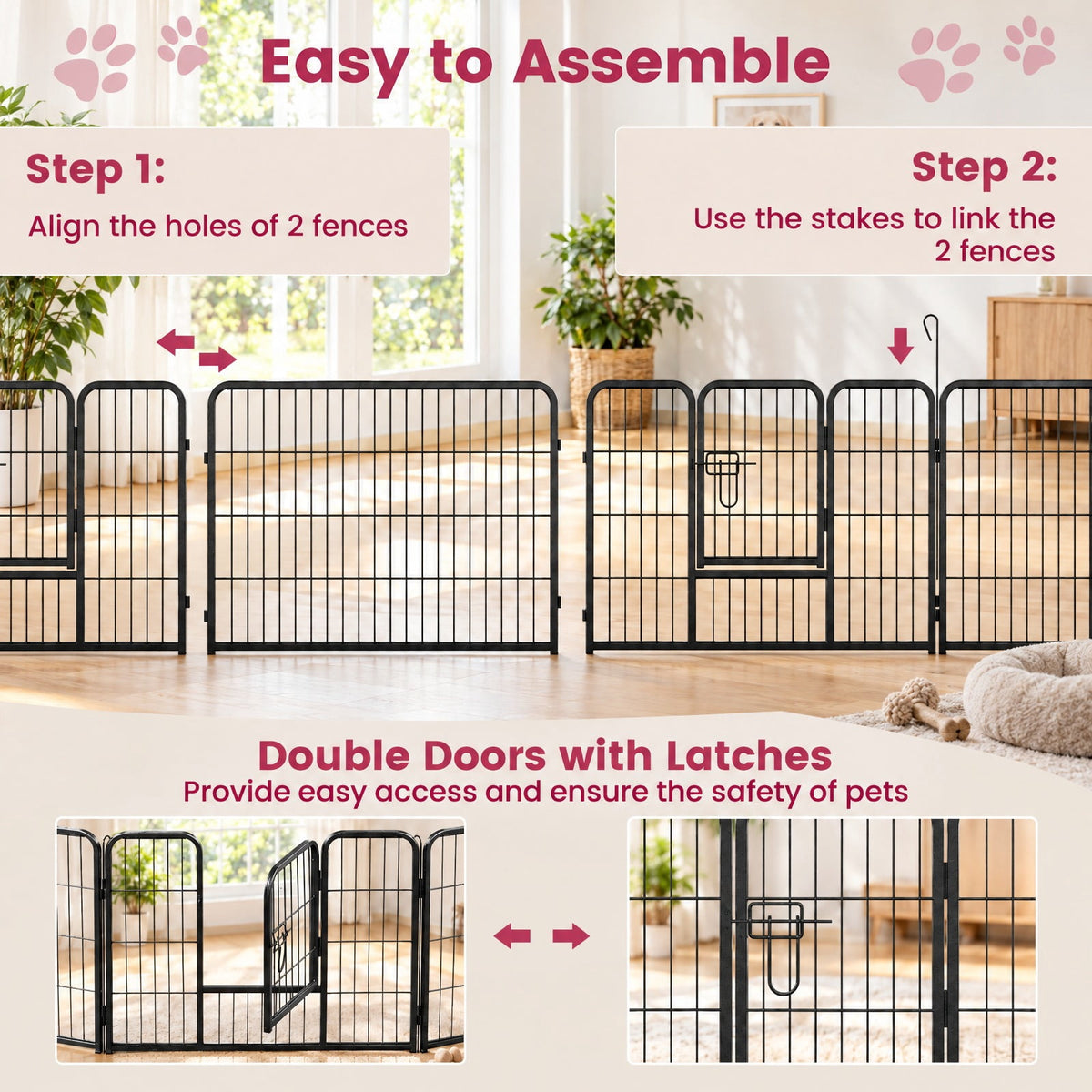 Airfind 16 Panel 24/32/40 Inches Height Dog Playpen with Lock and Large Door-24 inches, Metal Frame, Black