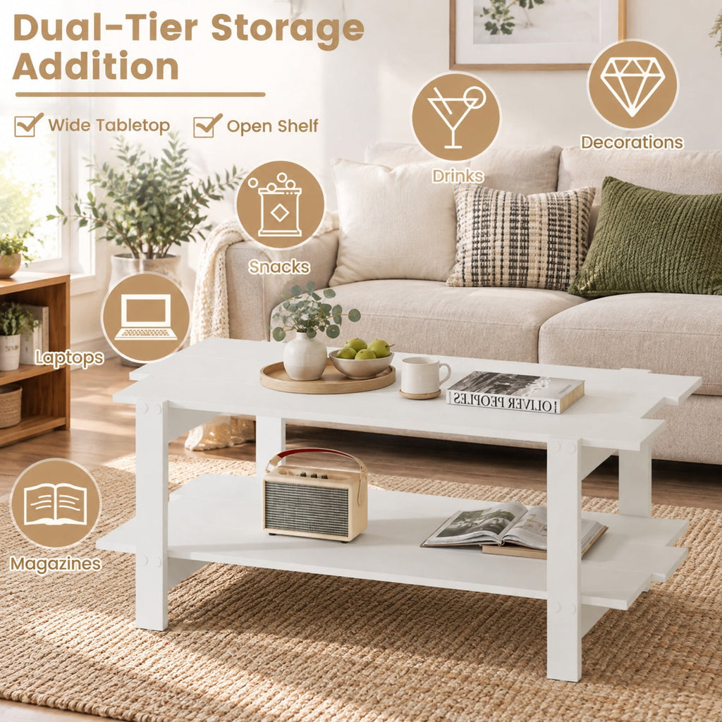 Airfind 2-Tier Coffee Table Slatted Wood Center Table with Storage Shelf, 135 lbs Capacity, Engineered Wood Frame, 45 x 23.5 x 18.5 Footprint