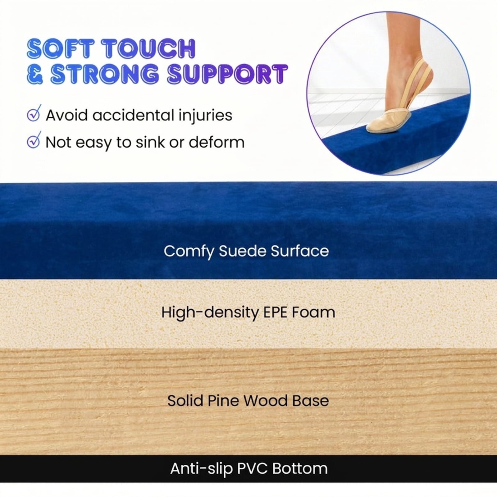 Airfind 9 ft Folding Gymnastics Balance Beam with Suede Cover, Pine Wood Core and Non-Slip Mat, Blue