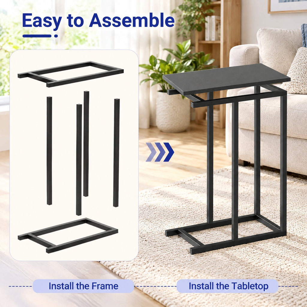 AIRFIND C-Shaped Side Table with Metal Frame and Adjustable Feet, Slim Slide-Under Sofa End Table for Drinks and Small Items, 18 x 10 x 25 in