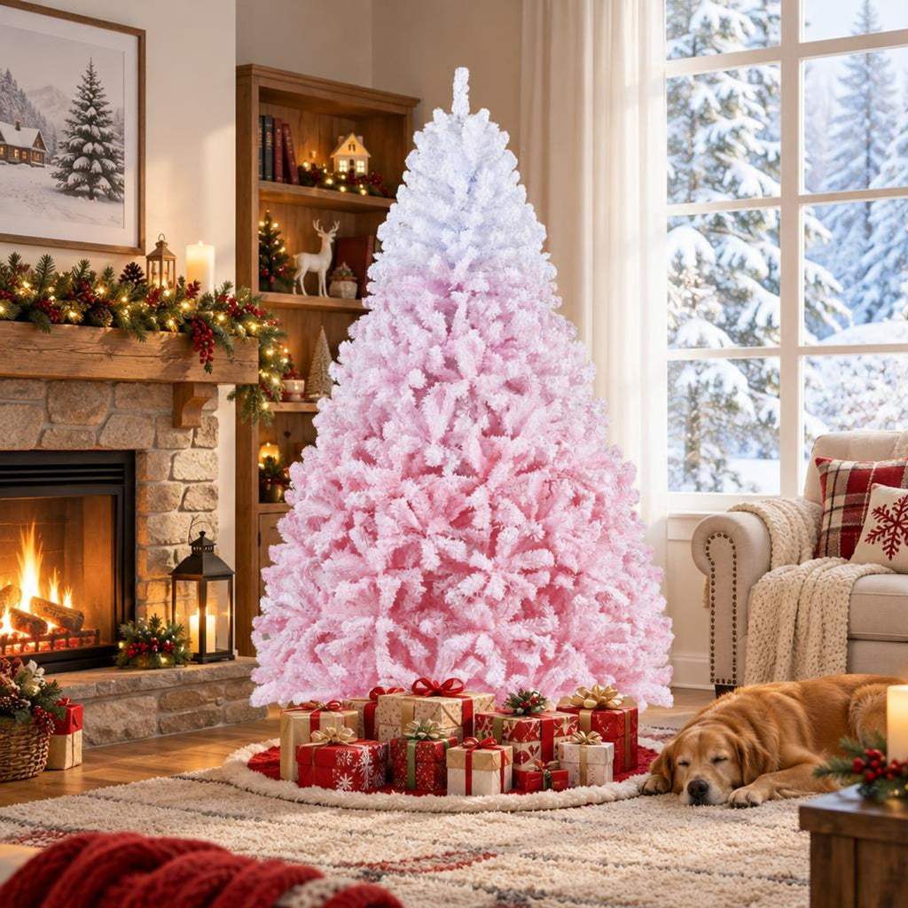 Airfind 5/6/7/8 FT Artificial Christmas Tree with Warm White LED Lights and 8 Modes for Holiday-7 Feet, White