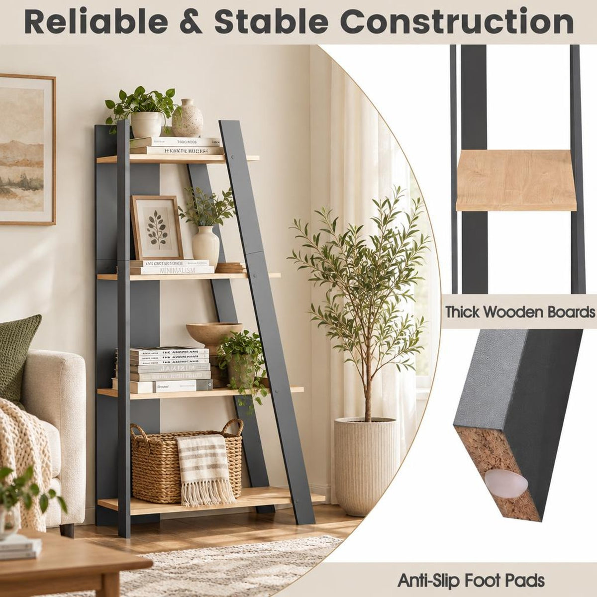 Airfind 4-Tier Modern Bookshelf Wooden Vertical Display Book Shelf for Small Space, Shelf 51 lbs Total Capacity, Engineered Wood Frame