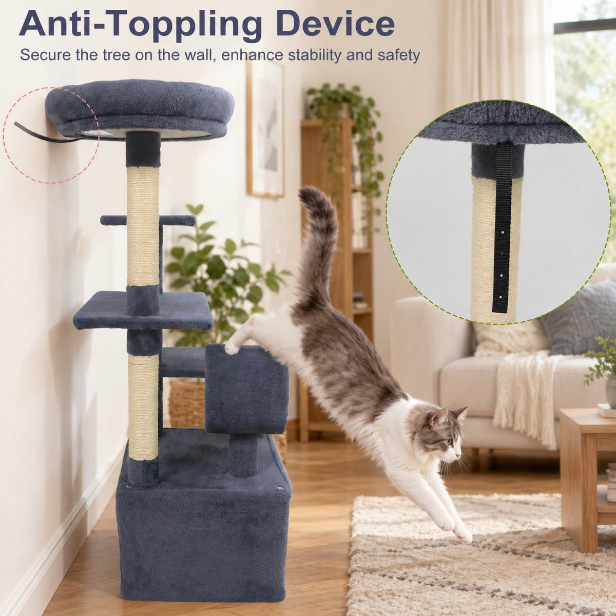 Airfind 48 Inches Tall Cat Tree Multi-Level Kitten Tower with Large Condo Padded Top Perch, Engineered Board Plush Sponge Jute Frame, Grey