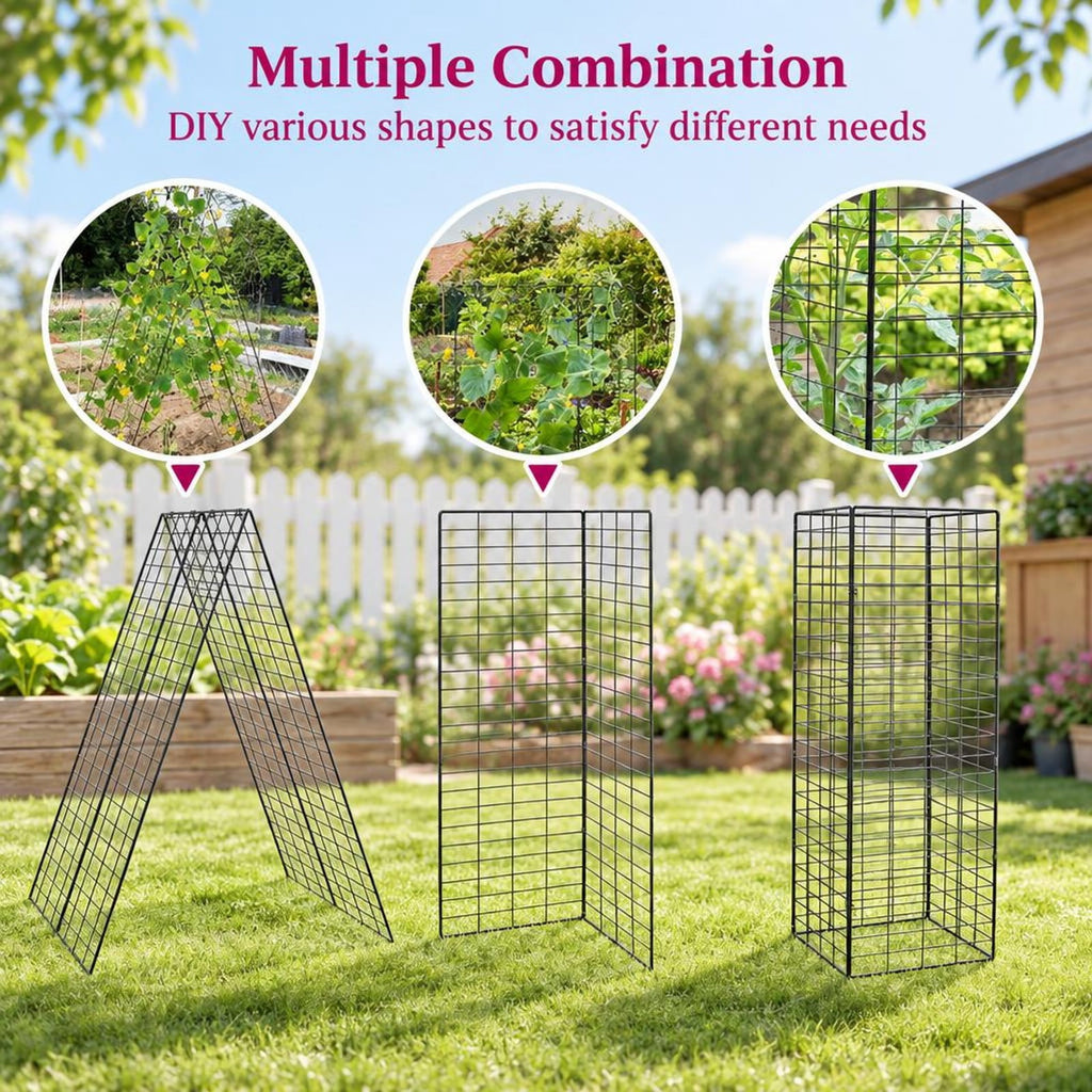 Airfind A-Frame Garden Trellis for Climbing Plant with Ground Stake and Cable Tie, Steel PP Frame, Green