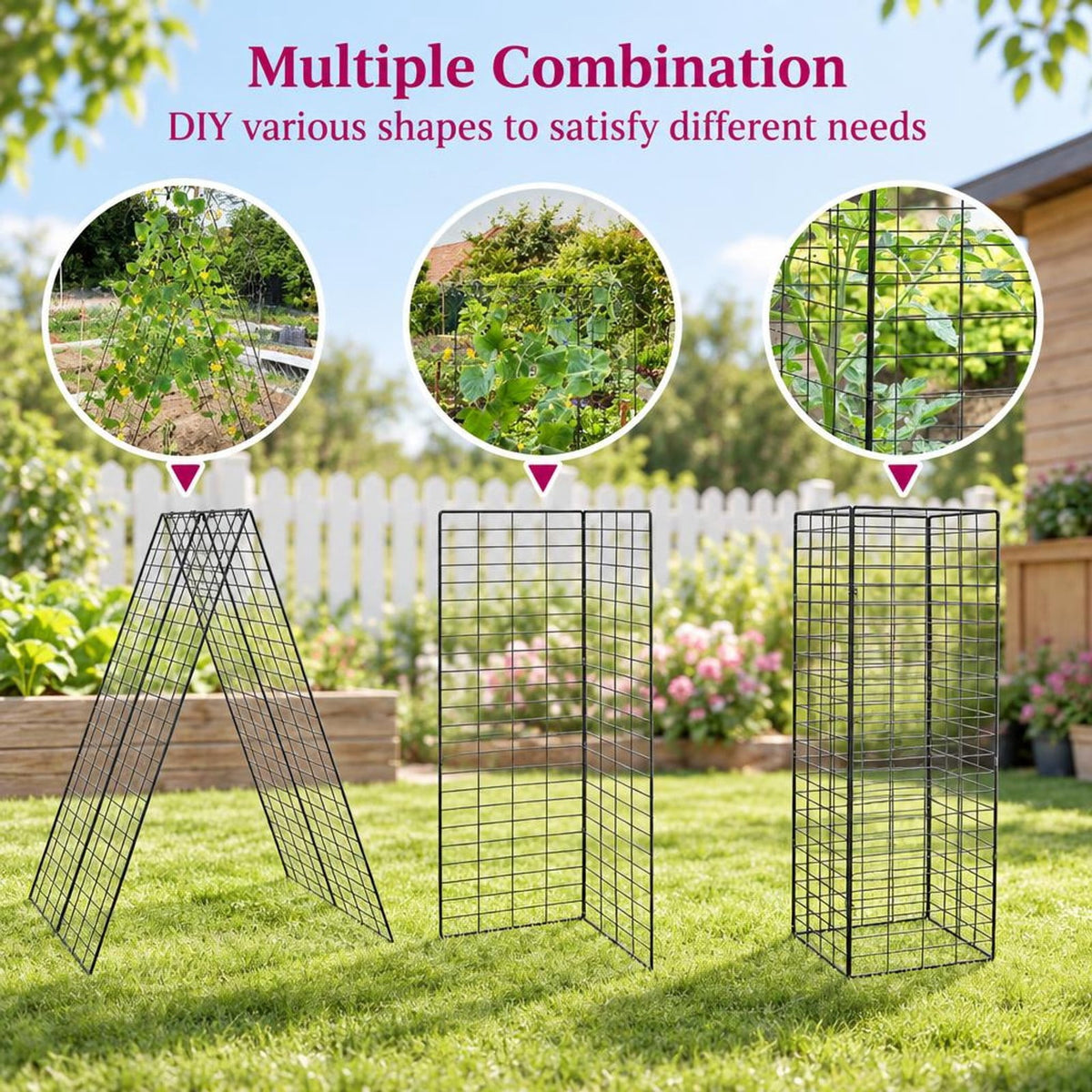 Airfind A-Frame Garden Trellis for Climbing Plant with Ground Stake and Cable Tie, Steel PP Frame, Green