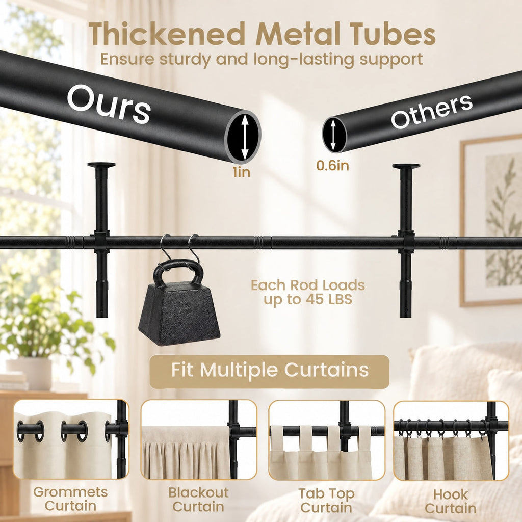 Airfind Room Divider Curtain Rod with Adjustable Floor to Ceiling Tension Rod No Drilling Required, 45 lbs Capacity, Metal Frame, Black