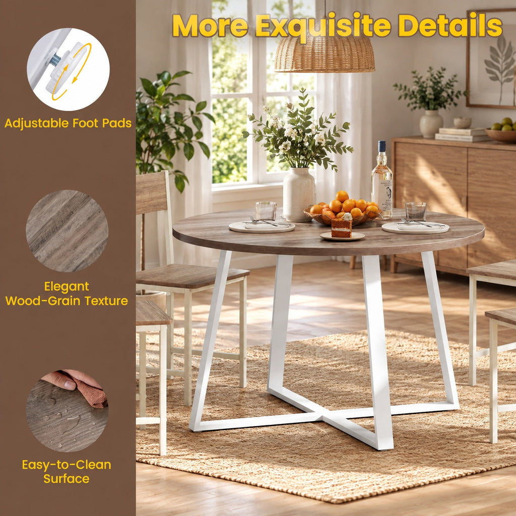 Airfind 47 Inch Round Dining Table with Stable X-shaped Base and Round Thickened Tabletop, 220 Lbs Capacity, Engineered Wood Metal, Natural