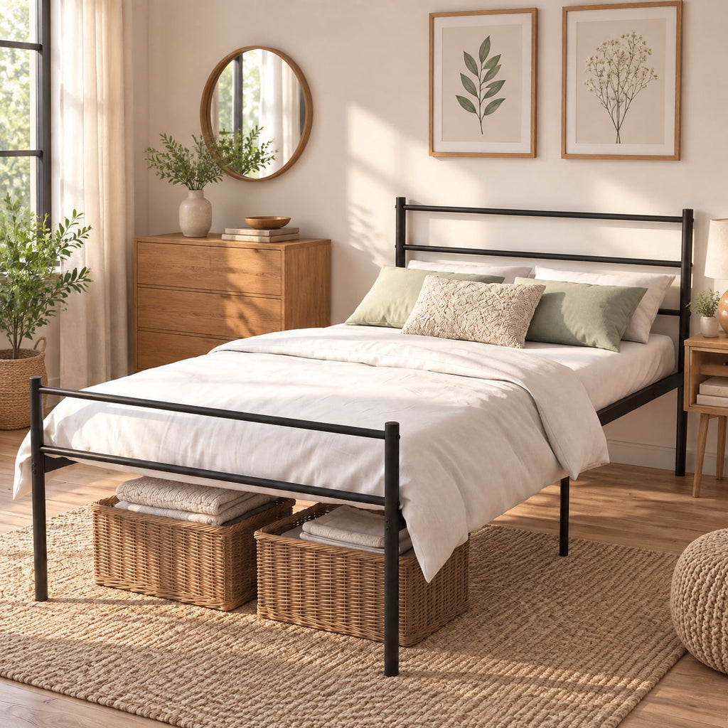 Airfind Twin Size Metal Bed Frame Platform with Headboard, 490 lbs Capacity, Steel Frame, 77.5 x 41 x 35.5 Footprint, Black