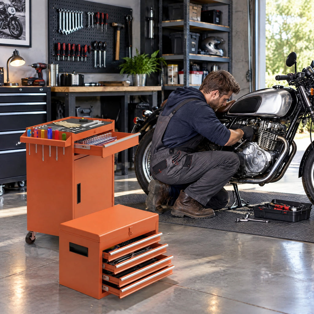 Airfind 2-in-1 Rolling Tool Chest with 5 Sliding Lockable Drawers, 220.5 lbs Capacity, Steel rubber-plastic synthetic Frame, Orange