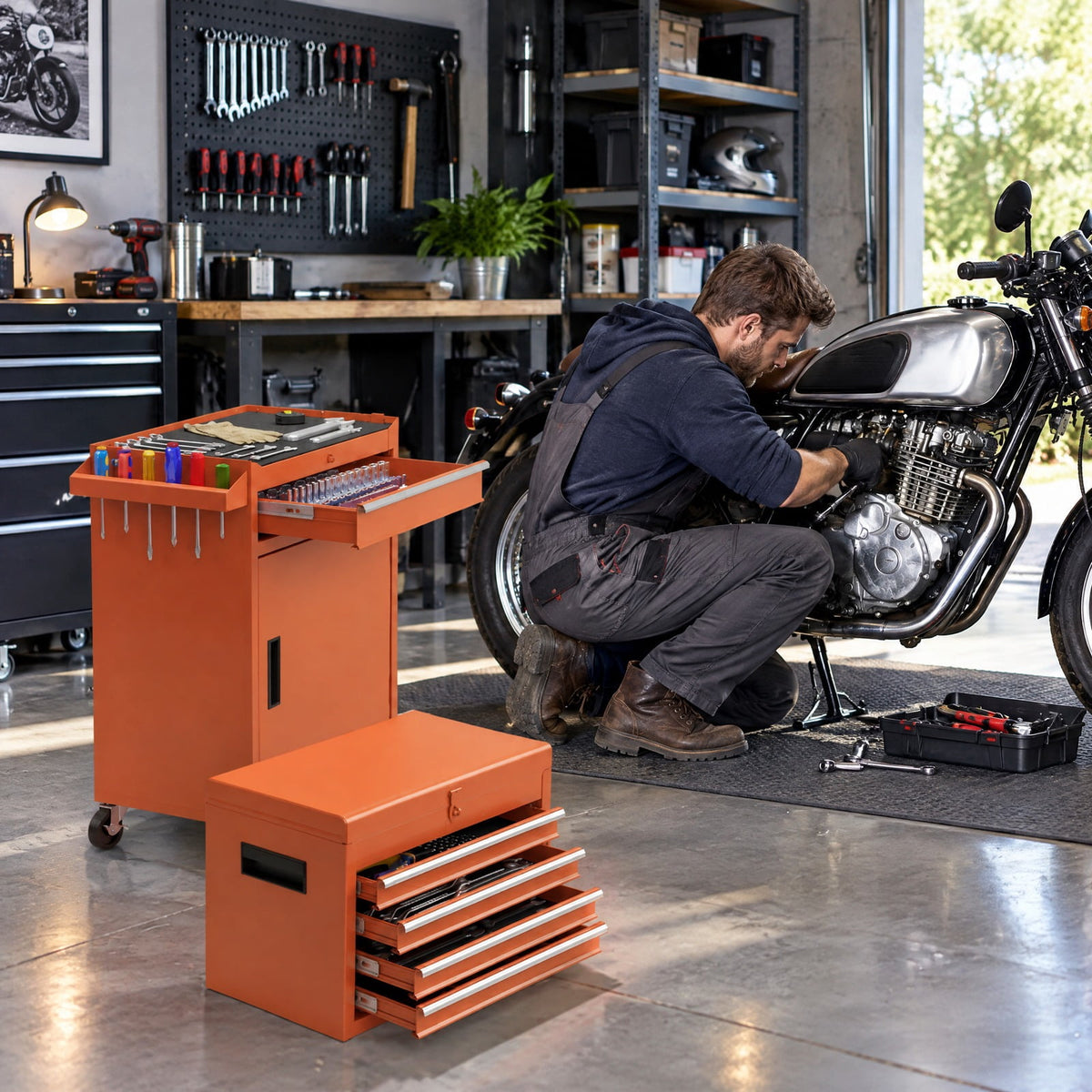 Airfind 2-in-1 Rolling Tool Chest with 5 Sliding Lockable Drawers, 220.5 lbs Capacity, Steel rubber-plastic synthetic Frame, Orange