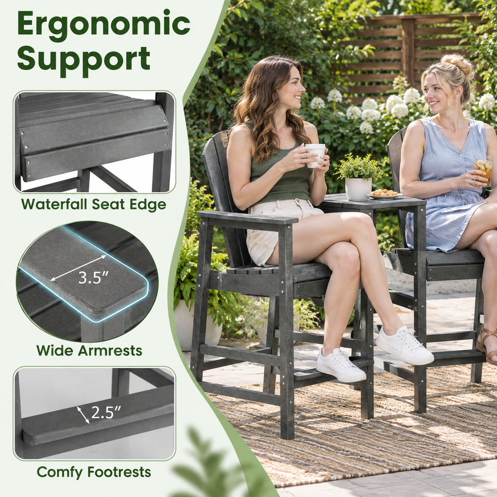 Airfind 2-Seat Adirondack Chair All-Weather Adirondack Chair with Double Connecting Tray, Chair 330 lbs Capacity, HDPE Frame, Gray