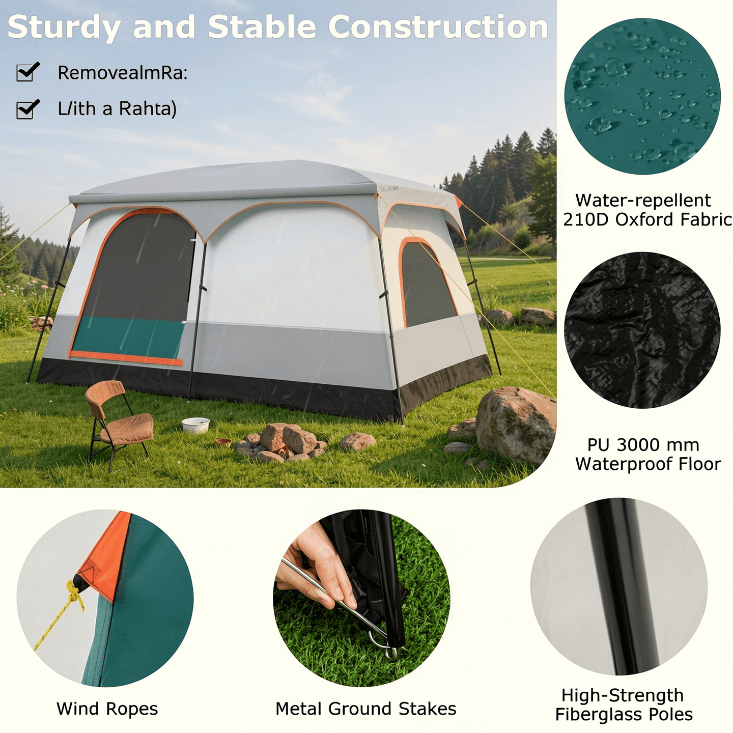 Airfind 6-8 Person Large Family Camping Tent with Porch, 2 Rooms and 2 Doors, Waterproof Cabin Tent with Skylight and Rainfly, Green