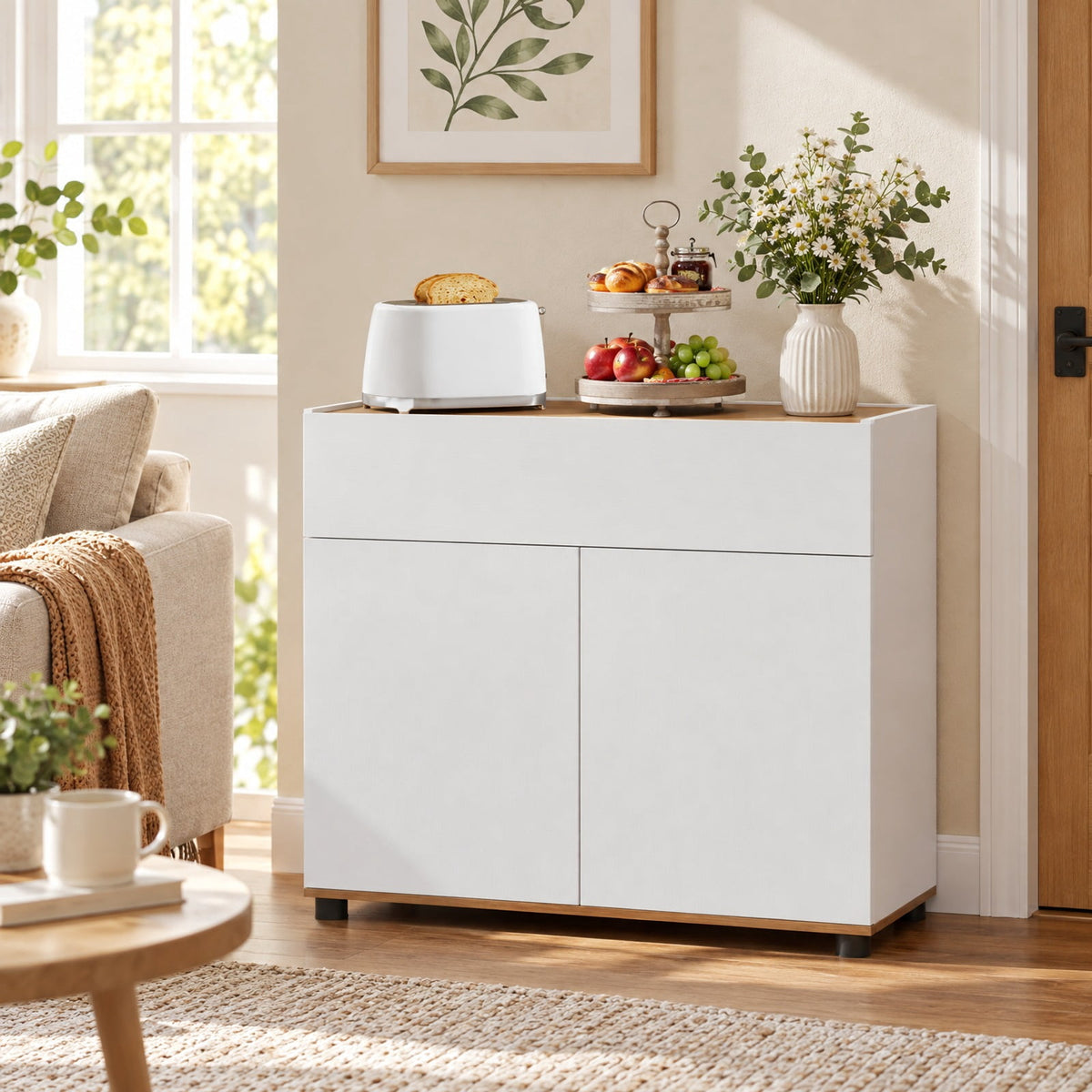 Airfind Sideboard Buffet Cabinet with Storage Wooden Kitchen Storage Cabinet, 44 lbs Capacity, Engineered Wood MDF PP Frame, White