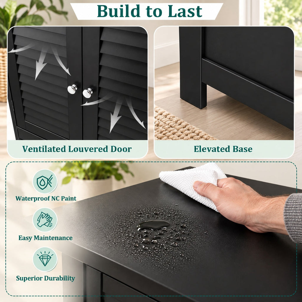 Airfind Wood Freestanding Bathroom Storage Cabinet with Double Shutter Door, 77 lbs Capacity, P2 MDF Frame, 23.5in x 12in x 31.5in Footprint, Black