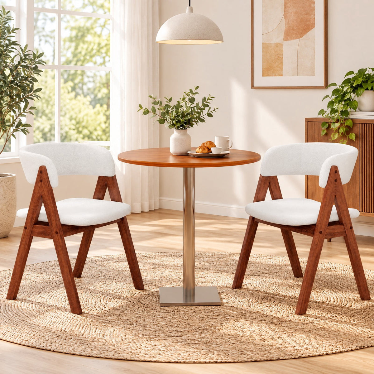 Airfind Wooden Dining Chair Set of 2 Mid-Century Modern Sherpa Upholstered Kitchen Dining Room Chairs, Chair 280 lbs Capacity, Walnut