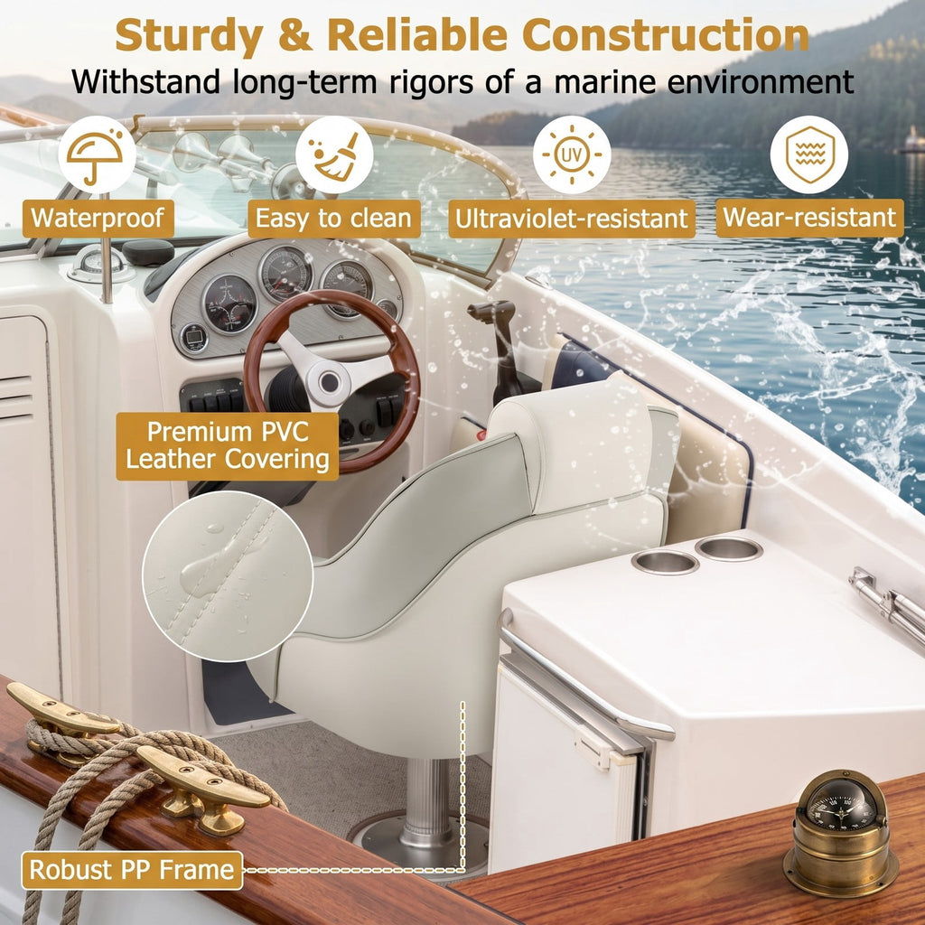 Airfind Captain Bucket Boat Seat with Padded Headrest and Wrap Around Support for Cabin and Sightseeing Boats, White and Gray
