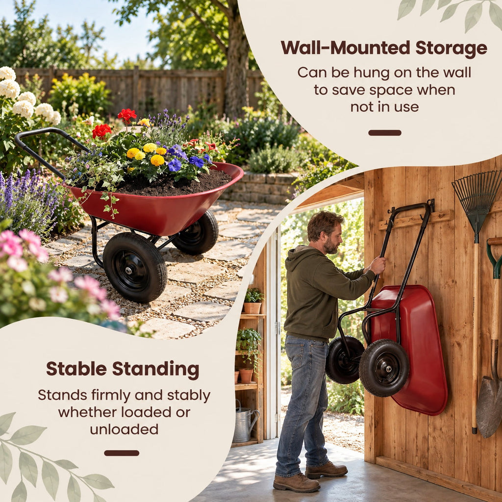 Airfind 2 Tire Heavy-duty Dolly Utility Cart Wheelbarrow Garden Cart, Steel and PP, 54 Inch x25 Inch x26 Inch (L x W x H), Red for Home, Patio and Everyday Use