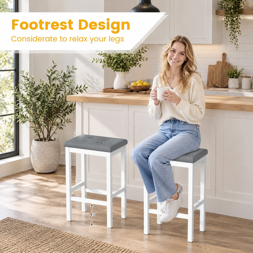 Airfind 24 Inch Bar Stools with Padded Seat Footrest and Rubber Wood, 330 Lbs Capacity, Rubber Wood Sponge PVC Leather Plywood, Gray