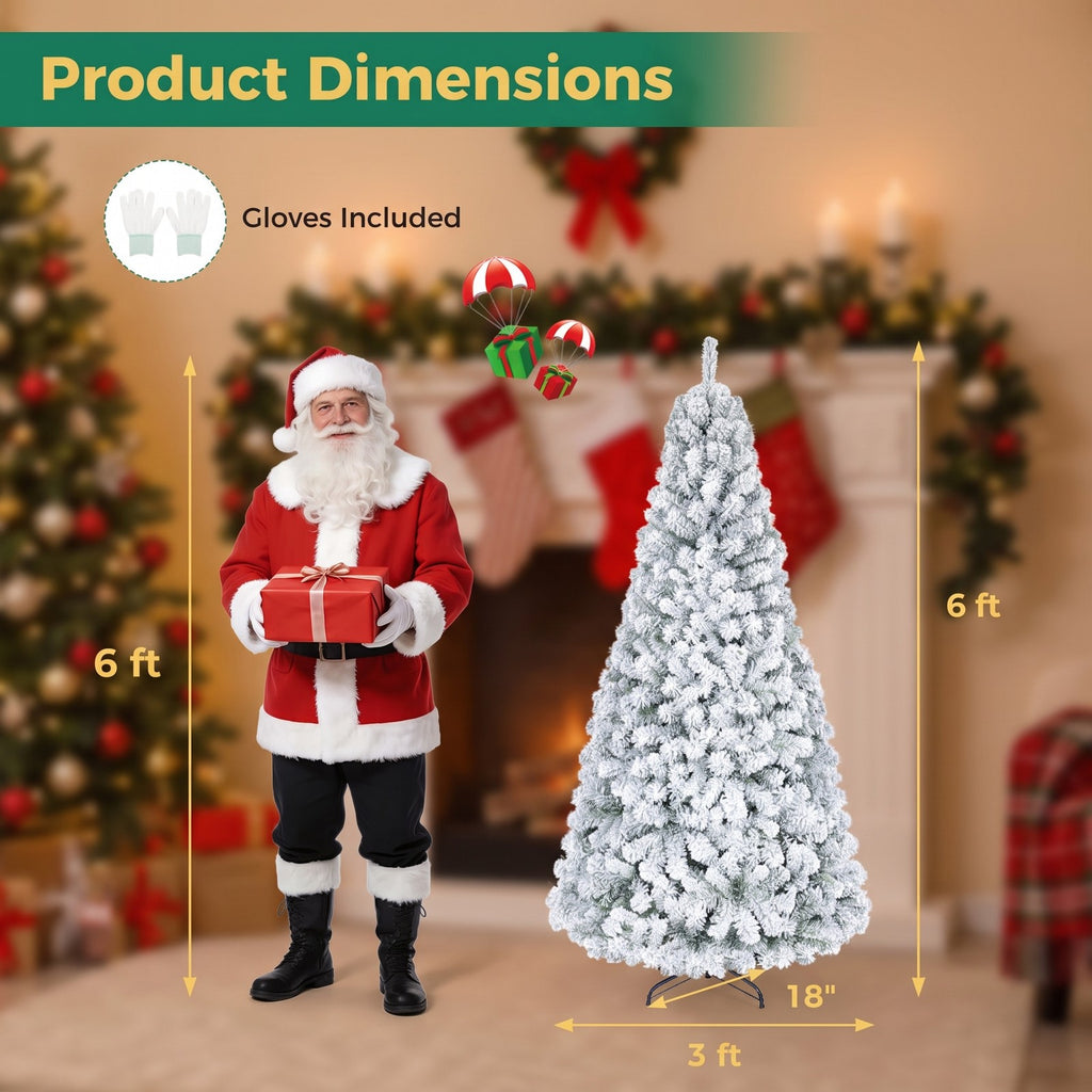 Airfind Artificial Snow-Flocked Christmas Tree with Branch Tips, PVC Metal Frame, 3 x 6 ft Tree Height 6 ft Tree Width 3 ft Footprint, Green