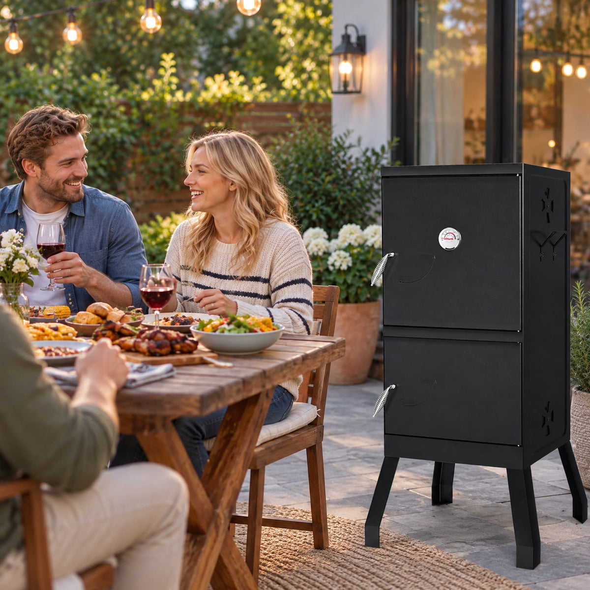 Airfind Vertical 2-Tier Outdoor Barbeque Grill with Temperature Gauge, Metal Frame, 19 x 18 x 40/48 x 45 x 102 cm Footprint, Black