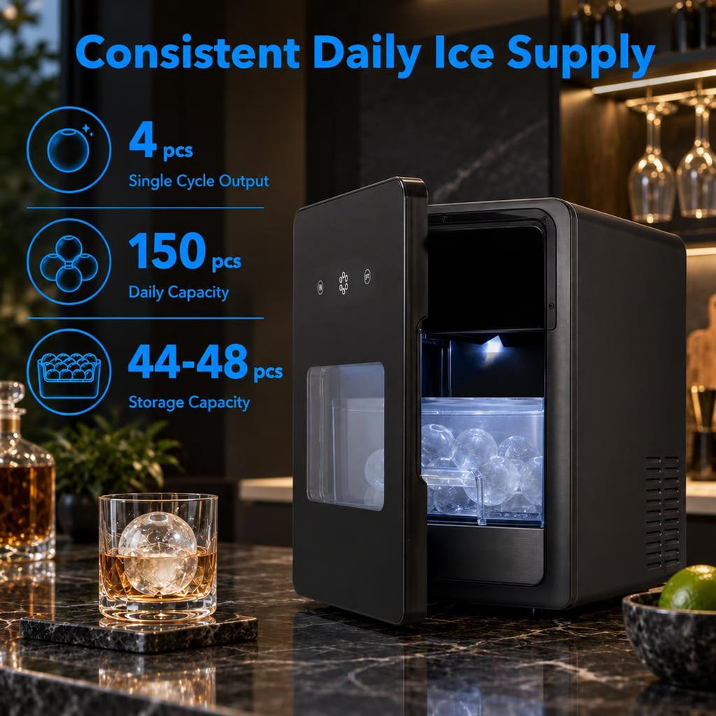 Airfind 2 Inch Countertop Ice Ball Maker with 4 Ice Balls Made in 38 Minutes, Stainless Steel ABS Frame, 12.5 x 17.7 x 17.5 Length of Footprint