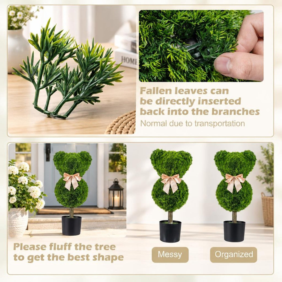 Airfind 2 Pieces Bear Topiary Trees with Pots Sun-resistant Bear, PE PP Cement Frame, 10 Inch x 9 Inch x 24.5 Inch Pot Footprint, Green + Golden