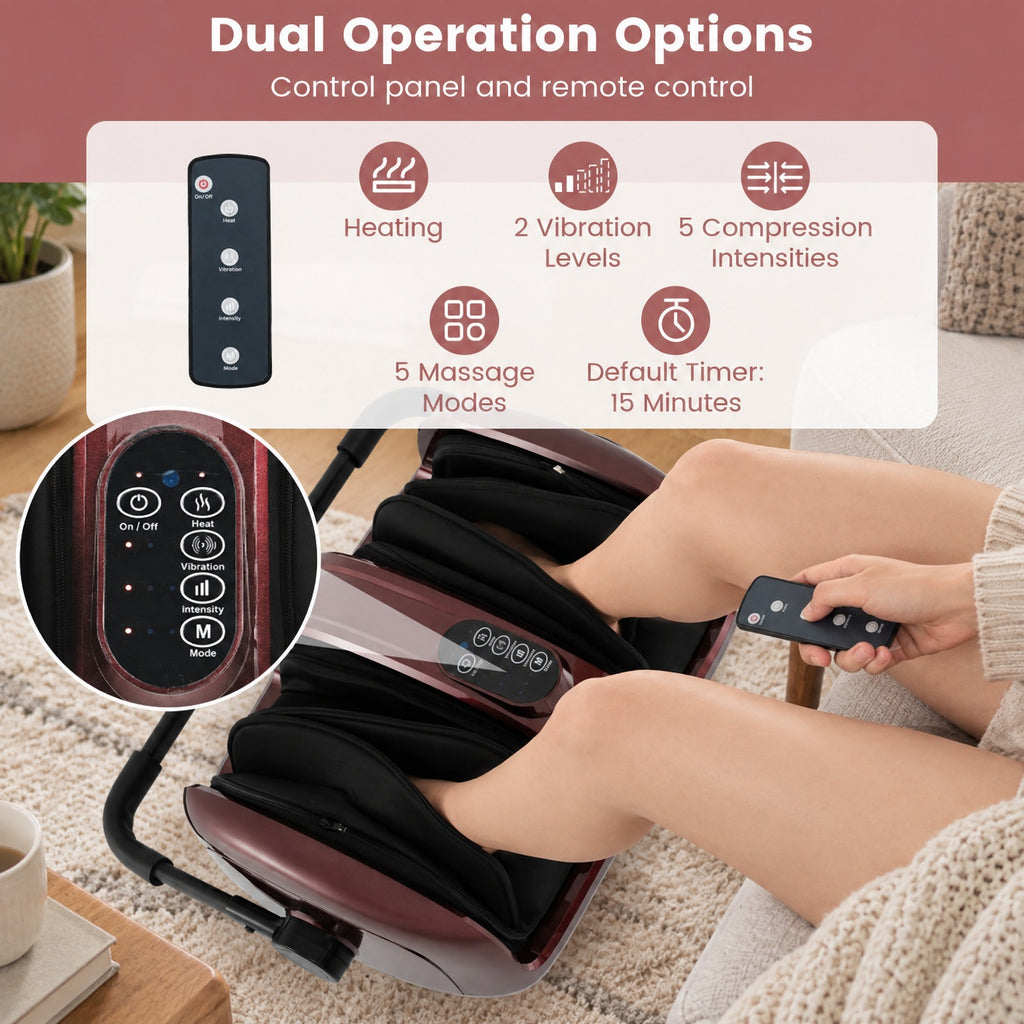 Airfind Foot and Calf Massager with Heat for Blood Circulation Pain Relief, ABS Frame, 23 x 18 x 9 Footprint, Red