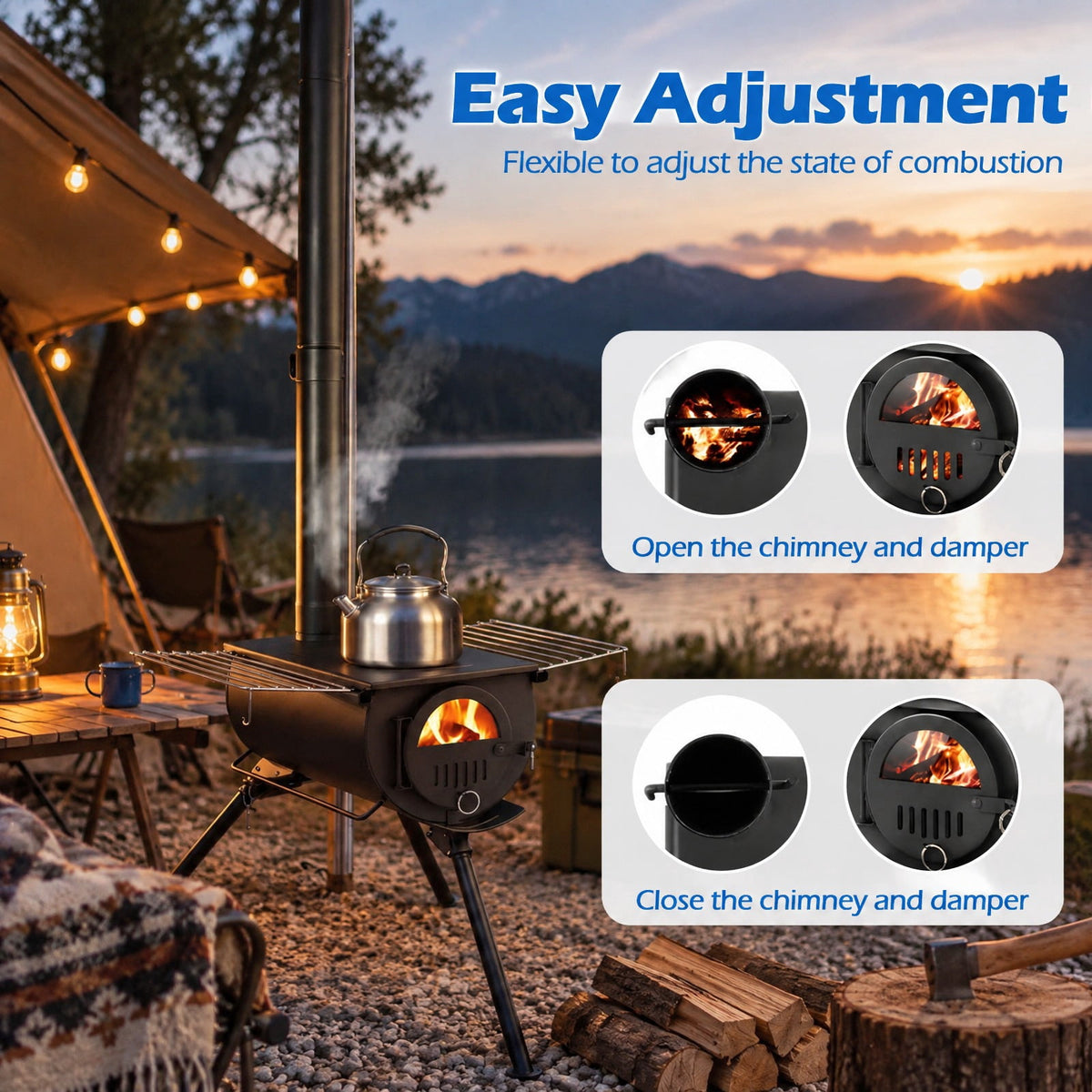 Airfind Hot Tent Stove with Chimney Pipes and Foldable Legs for Outdoor Heating, Carbon Steel Stainless Steel Frame, 33 Inch x 23 Inch x 93 Inch Footprint, Black