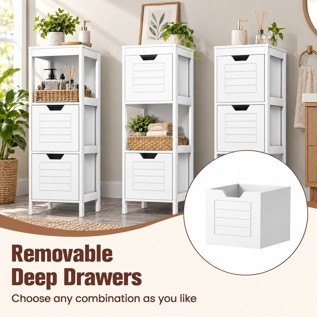 Airfind Floor Cabinet Multifunction Storage Rack Stand Organizer, 11 lbs Capacity, P2 MDF NC paint, 12 x 12 x 35, White
