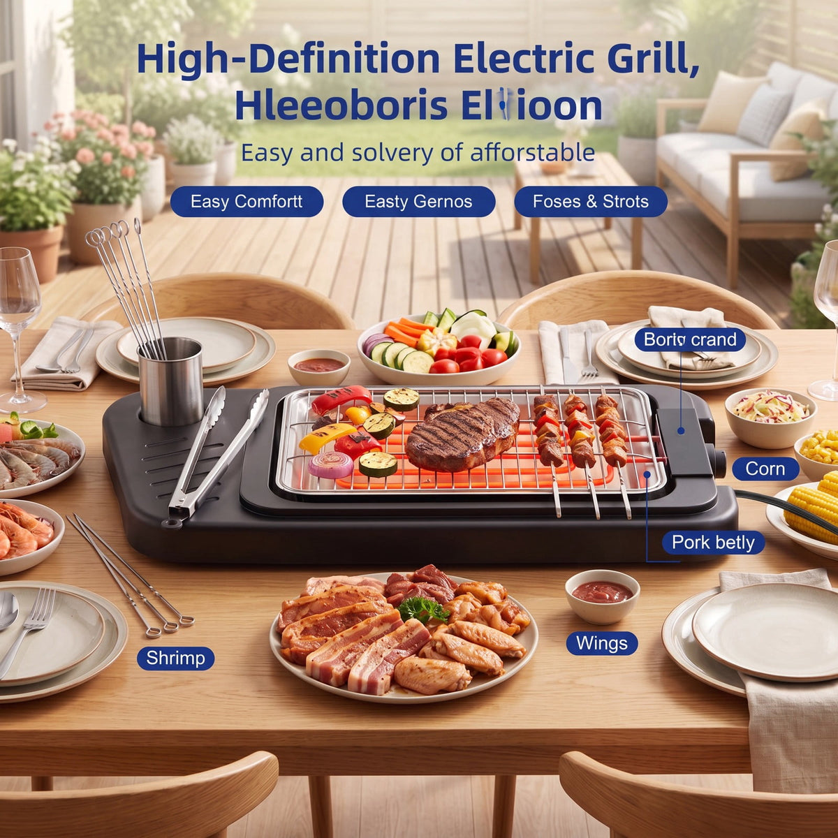 Airfind 1500W 2-in-1 Electric Grill featuring Detachable Stand and Dual Plates for Balcony, Metal PP Electroplated Chrome Enamel Zinc Sheet Frame, Red