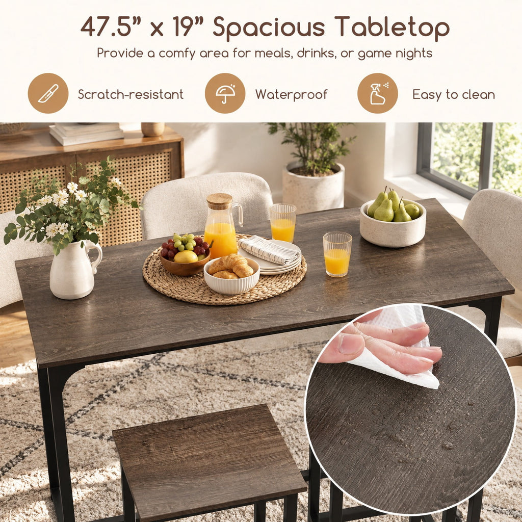 Airfind Industrial 3-Piece 47.5 Counter-Height Dining Table and 2 Bar Stools, 200 lbs Capacity, Metal Engineered Board Frame, Gray