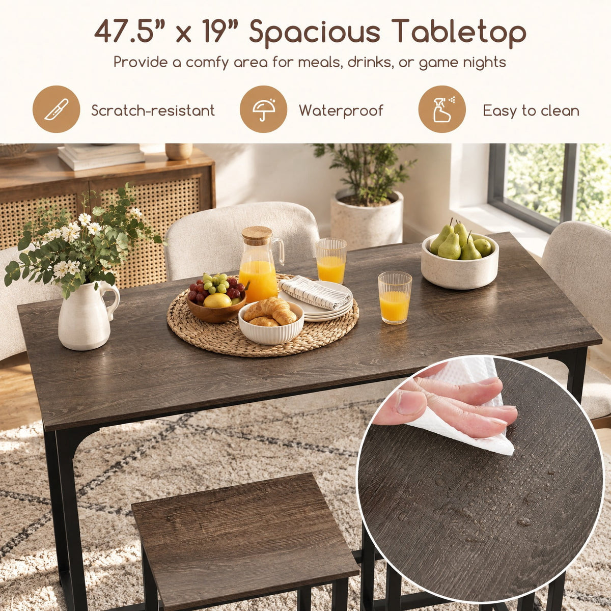 Airfind Industrial 3-Piece 47.5 Counter-Height Dining Table and 2 Bar Stools, 200 lbs Capacity, Metal Engineered Board Frame, Gray