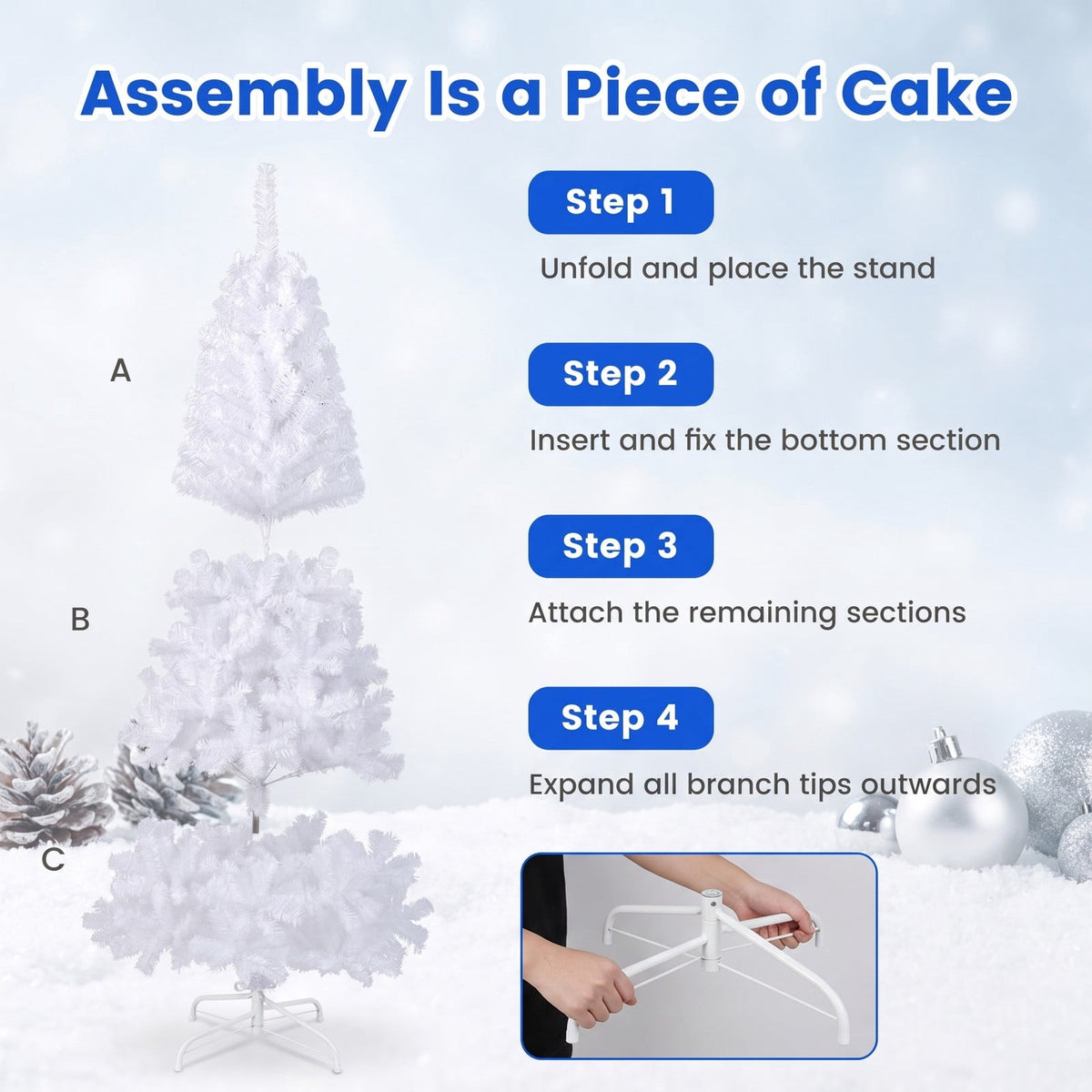 Airfind 6 Feet White Artificial PVC Christmas Tree with Stand-6 ft, PVC Frame, White, Made from brand new and high quality PVC